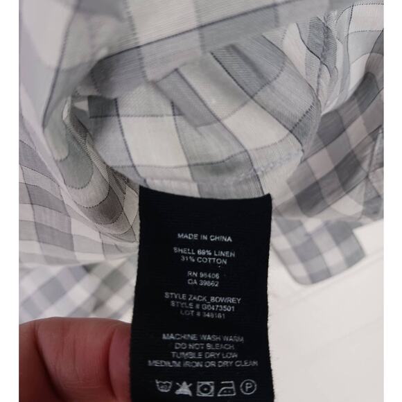 Theory SZ L Men's Zack_Bowrey Gray/White Check Linen Blend Shirt - Picture 7 of 7